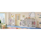 Organisateur de Manteaux pour Enfants avec 4 Compartiments et 8 Crochets, Casier de Rangement Blanc avec Niches pour Salle de Classe, Crèche, Salle de Jeux