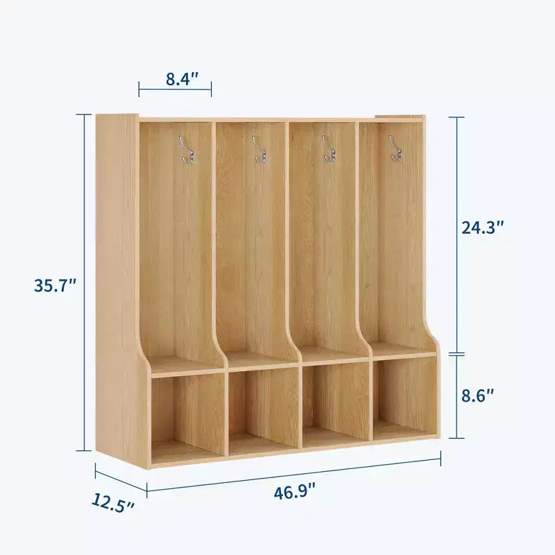 Organisateur de Manteaux pour Enfants avec 4 Compartiments et 8 Crochets, Casier de Rangement Blanc avec Niches pour Salle de Classe, Crèche, Salle de Jeux