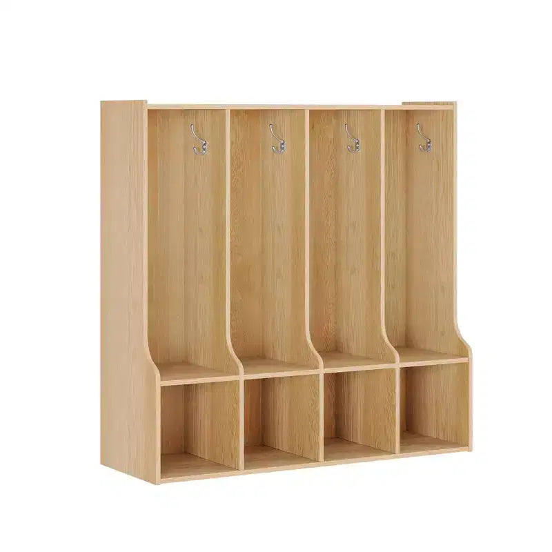 Kids Cubby Coat Organizer with 4 Sections and 8 Hooks, White Entryway Storage Locker with Cubbies for Classroom, Nursery, Playroom