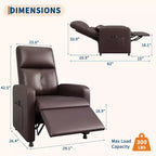 Fauteuil inclinable en cuir PU ergonomique avec inclinaison réglable, siège rembourré, accoudoirs larges, dossier haut et poches latérales, adapté aux adultes.