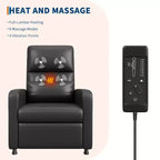 Fauteuil inclinable en cuir PU ergonomique avec inclinaison réglable, siège rembourré, accoudoirs larges, dossier haut et poches latérales, adapté aux adultes.