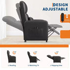 Fauteuil inclinable en cuir PU ergonomique avec inclinaison réglable, siège rembourré, accoudoirs larges, dossier haut et poches latérales, adapté aux adultes.