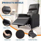 Fauteuil inclinable en cuir PU ergonomique avec inclinaison réglable, siège rembourré, accoudoirs larges, dossier haut et poches latérales, adapté aux adultes.