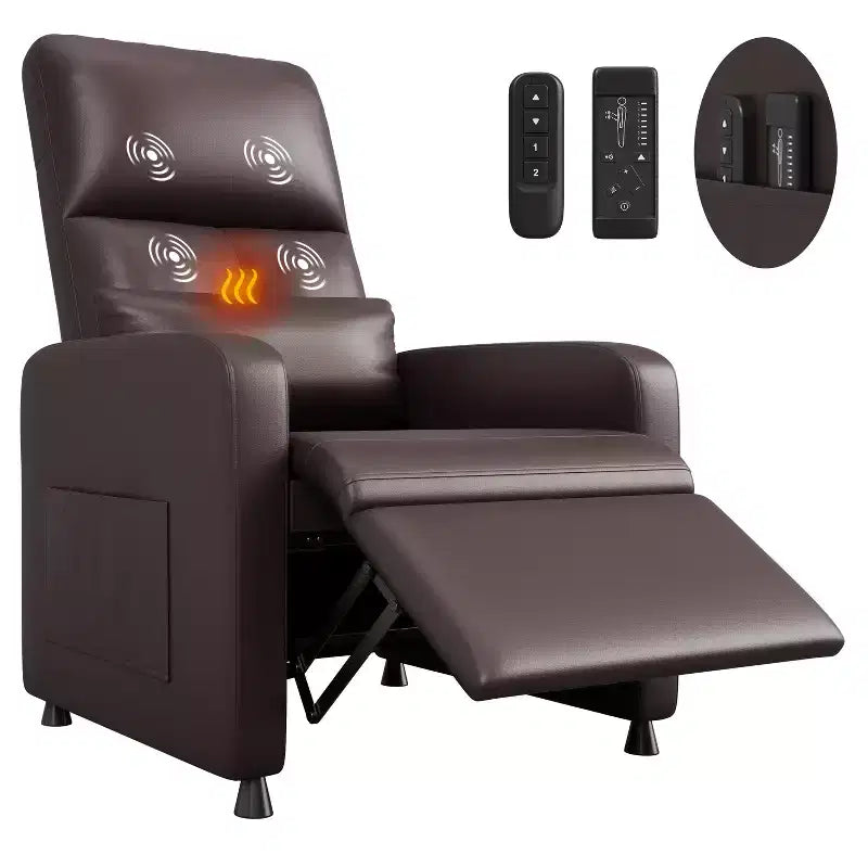 Fauteuil inclinable en cuir PU ergonomique avec inclinaison réglable, siège rembourré, accoudoirs larges, dossier haut et poches latérales, adapté aux adultes.