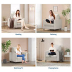 Canapé lounge Une chaise rembourrée moderne adaptée au salon ou à la chambre, dotée d'un cadre en bois de style milieu de siècle, confortable et compact.