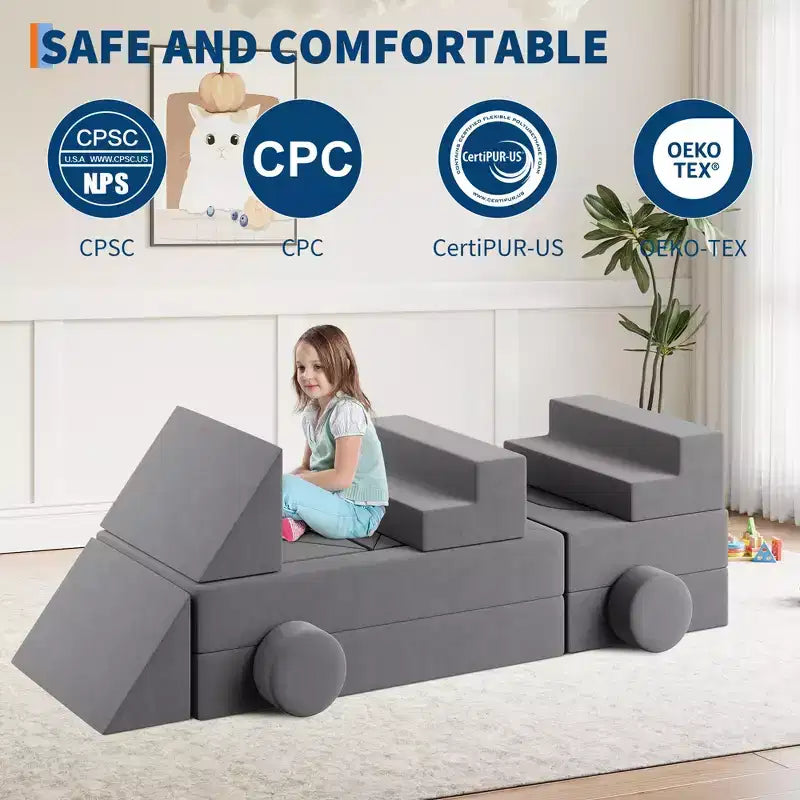 Canapé de jeu modulaire pour enfants, canapé explorateur pour enfants 22 pièces/13 pièces, canapé de jeu convertible en mousse pour chambre à coucher et salle de jeux, canapé gris 2 places pour enfants