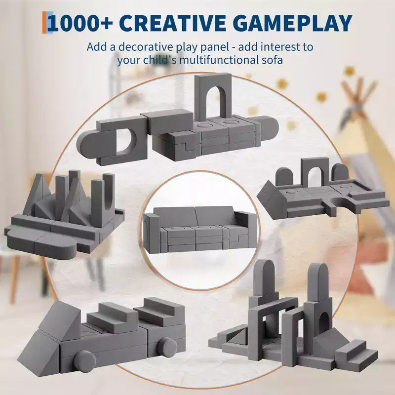 Canapé de jeu modulaire pour enfants, canapé explorateur pour enfants 22 pièces/13 pièces, canapé de jeu convertible en mousse pour chambre à coucher et salle de jeux, canapé gris 2 places pour enfants