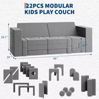 Canapé de jeu modulaire pour enfants, canapé explorateur pour enfants 22 pièces/13 pièces, canapé de jeu convertible en mousse pour chambre à coucher et salle de jeux, canapé gris 2 places pour enfants