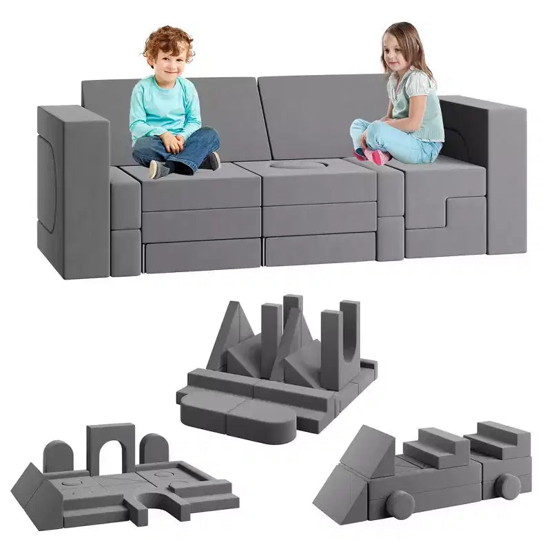 Canapé de jeu modulaire pour enfants, canapé explorateur pour enfants 22 pièces/13 pièces, canapé de jeu convertible en mousse pour chambre à coucher et salle de jeux, canapé gris 2 places pour enfants