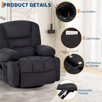 Fauteuil inclinable extra large multifonctionnel, en cuir PU, taille adulte, fauteuil à bascule pivotant à 360°, avec porte-gobelet et poches latérales.