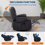 Fauteuil inclinable extra large multifonctionnel, en cuir PU, taille adulte, fauteuil à bascule pivotant à 360°, avec porte-gobelet et poches latérales.