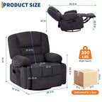 Fauteuil inclinable extra large multifonctionnel, en cuir PU, taille adulte, fauteuil à bascule pivotant à 360°, avec porte-gobelet et poches latérales.