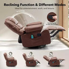Fauteuil inclinable extra large multifonctionnel, en cuir PU, taille adulte, fauteuil à bascule pivotant à 360°, avec porte-gobelet et poches latérales.