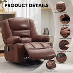 Fauteuil inclinable extra large multifonctionnel, en cuir PU, taille adulte, fauteuil à bascule pivotant à 360°, avec porte-gobelet et poches latérales.