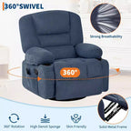 Fauteuil inclinable extra large multifonctionnel, en cuir PU, taille adulte, fauteuil à bascule pivotant à 360°, avec porte-gobelet et poches latérales.