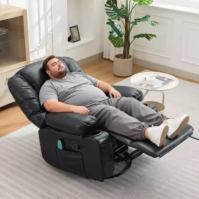 Fauteuil inclinable extra large multifonctionnel, en cuir PU, taille adulte, fauteuil à bascule pivotant à 360°, avec porte-gobelet et poches latérales.