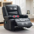 Multifunctional extra-large wide recliner, PU leather recliner, adult size, 360 swivel rocking chair, with cup holder and side pockets.