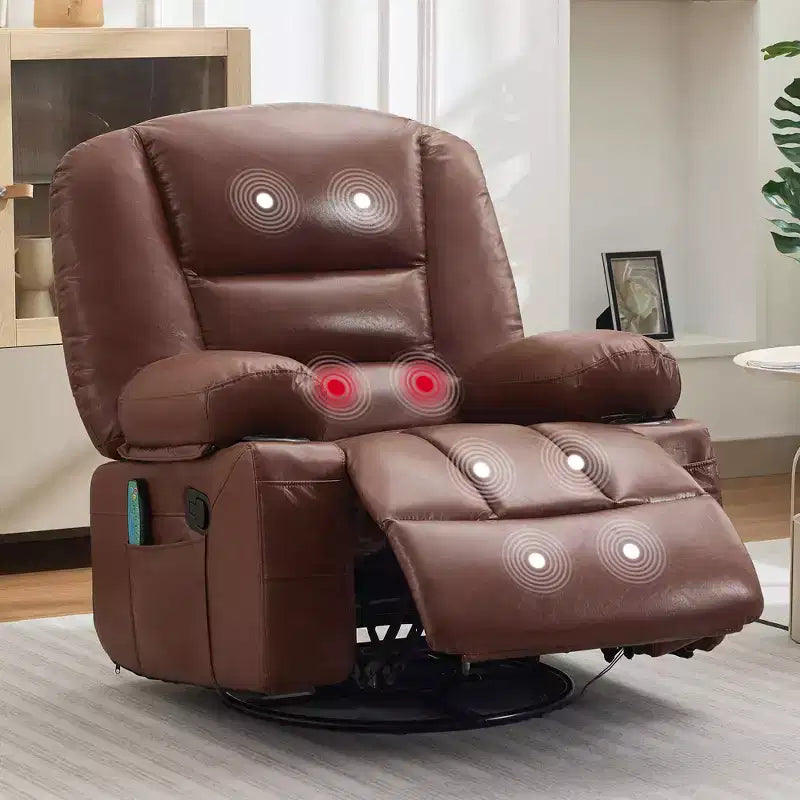 Fauteuil inclinable extra large multifonctionnel, en cuir PU, taille adulte, fauteuil à bascule pivotant à 360°, avec porte-gobelet et poches latérales.