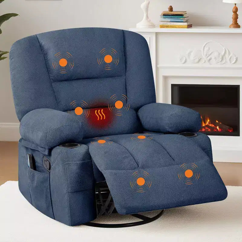 Fauteuil inclinable extra large multifonctionnel, en cuir PU, taille adulte, fauteuil à bascule pivotant à 360°, avec porte-gobelet et poches latérales.