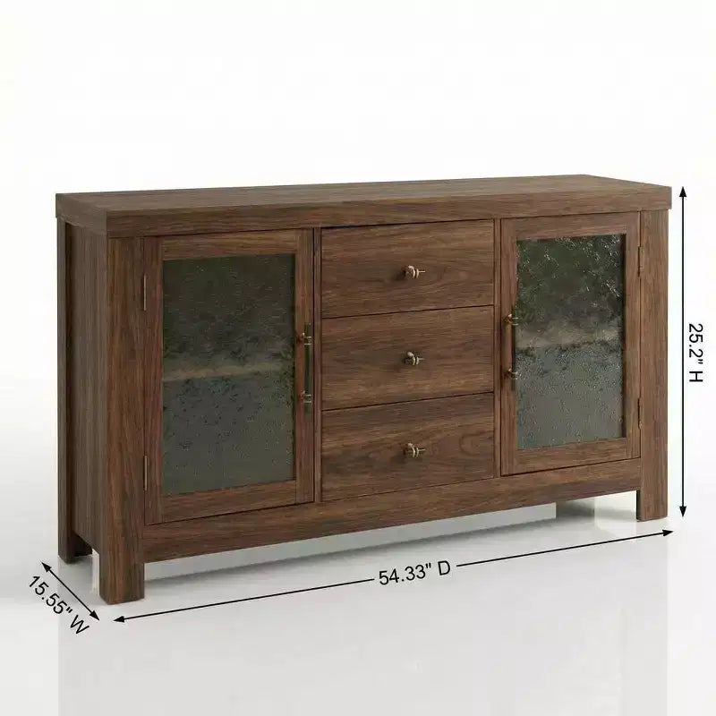 54.4 Buffet Bahut, Meuble de Rangement d'Appoint avec 2 Portes Vitrées et 3 Tiroirs, Table de Bar à Café, Meuble TV pour Salon, Cuisine, Salle à Manger