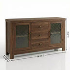 54.4 Buffet Bahut, Meuble de Rangement d'Appoint avec 2 Portes Vitrées et 3 Tiroirs, Table de Bar à Café, Meuble TV pour Salon, Cuisine, Salle à Manger