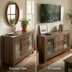 54.4 Buffet Bahut, Meuble de Rangement d'Appoint avec 2 Portes Vitrées et 3 Tiroirs, Table de Bar à Café, Meuble TV pour Salon, Cuisine, Salle à Manger