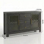 54.4 Buffet Bahut, Meuble de Rangement d'Appoint avec 2 Portes Vitrées et 3 Tiroirs, Table de Bar à Café, Meuble TV pour Salon, Cuisine, Salle à Manger