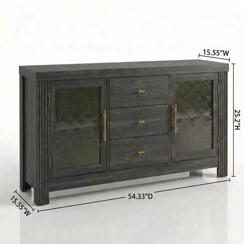 54.4 Buffet Bahut, Meuble de Rangement d'Appoint avec 2 Portes Vitrées et 3 Tiroirs, Table de Bar à Café, Meuble TV pour Salon, Cuisine, Salle à Manger