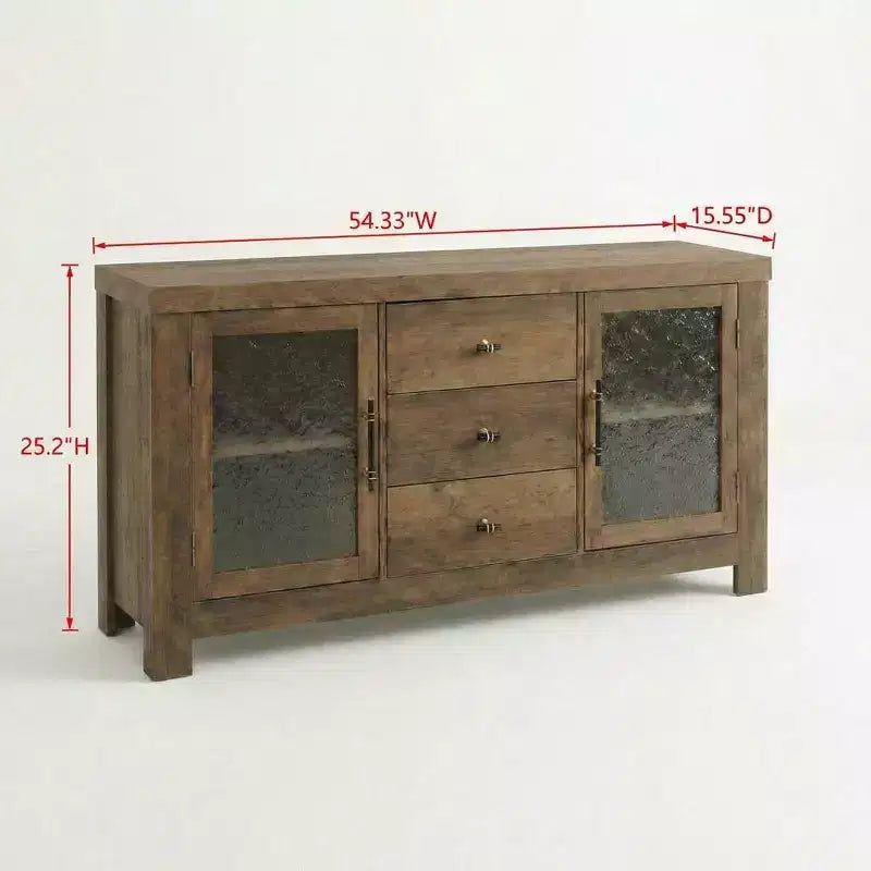 54.4 Buffet Bahut, Meuble de Rangement d'Appoint avec 2 Portes Vitrées et 3 Tiroirs, Table de Bar à Café, Meuble TV pour Salon, Cuisine, Salle à Manger