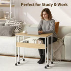 Bureau pliant avec étagère de rangement et roulettes, poste de travail mobile pliable et roulant, table pour ordinateur portable peu encombrante pour bureau à domicile et chambre à coucher.