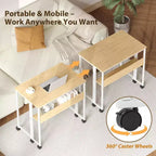 Bureau pliant avec étagère de rangement et roulettes, poste de travail mobile pliable et roulant, table pour ordinateur portable peu encombrante pour bureau à domicile et chambre à coucher.