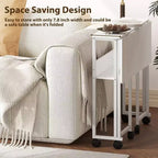 Bureau pliant avec étagère de rangement et roulettes, poste de travail mobile pliable et roulant, table pour ordinateur portable peu encombrante pour bureau à domicile et chambre à coucher.