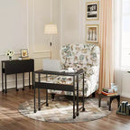 Bureau pliant avec étagère de rangement et roulettes, poste de travail mobile pliable et roulant, table pour ordinateur portable peu encombrante pour bureau à domicile et chambre à coucher.