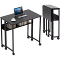Folding Desk with Storage Shelf & Wheels, Collapsible Rolling Mobile Workstation, Space-Saving Laptop Cart Table for Home Office & Bedroom