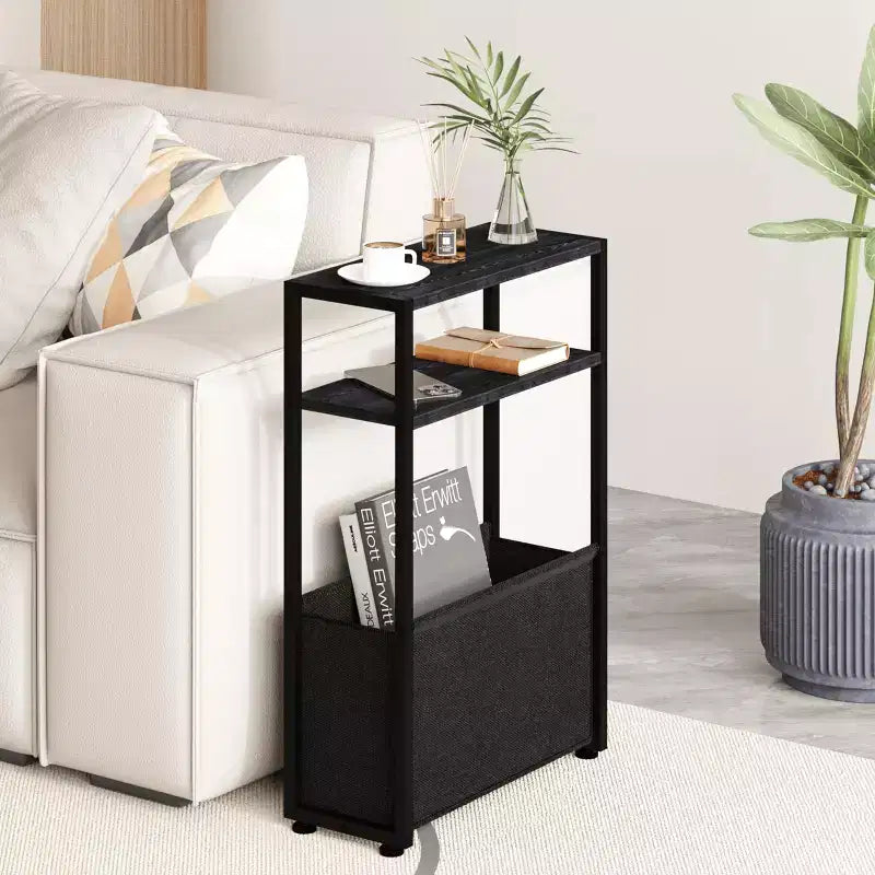 Narwey Narrow Side Table, Slim Side Table with Magazine Rack