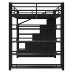 Lit mezzanine métallique Queen Size Whisen avec étagères de rangement, armoires et penderie