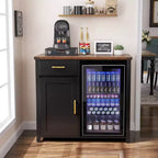 Meuble de bar à café GDLF avec espace pour mini-réfrigérateur, support pour mini-réfrigérateur, meuble à liqueurs et vins pour dortoir, cuisine ou bureau, plateau de 39,4 L x 20,9 P Noir