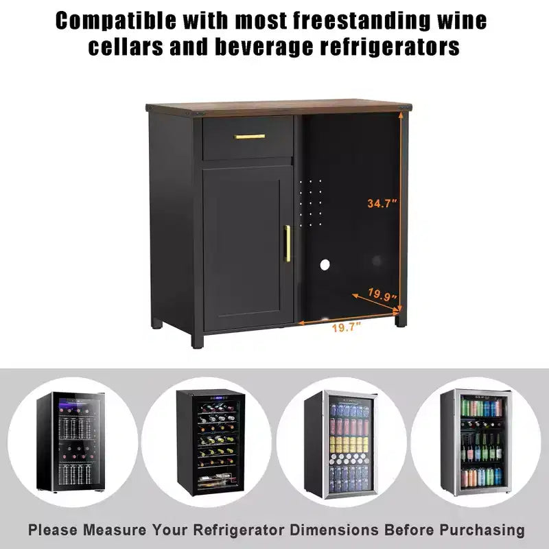Meuble de bar à café GDLF avec espace pour mini-réfrigérateur, support pour mini-réfrigérateur, meuble à liqueurs et vins pour dortoir, cuisine ou bureau, plateau de 39,4 L x 20,9 P Noir