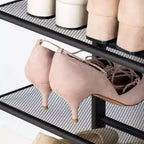 ACOINEL Meuble à chaussures pour entrée, organiseur de chaussures industriel à 4 niveaux avec étagères grillagées réglables, peut contenir 12 à 16 paires, étagère à chaussures en métal marron rustique