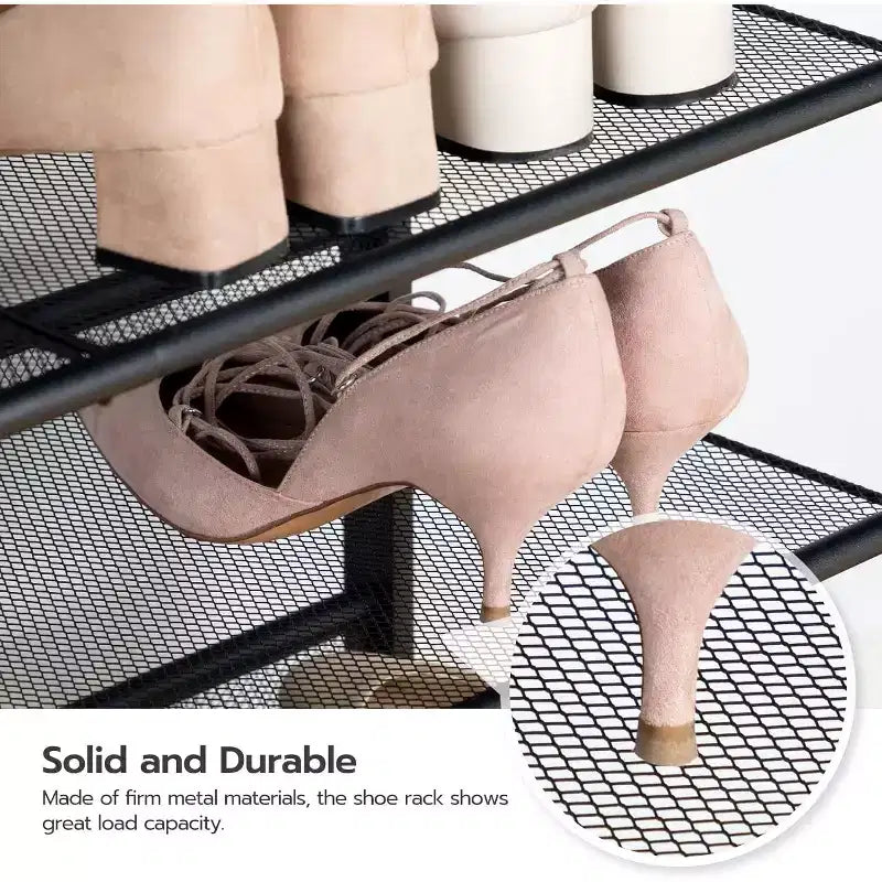 ACOINEL Meuble à chaussures pour entrée, organiseur de chaussures industriel à 4 niveaux avec étagères grillagées réglables, peut contenir 12 à 16 paires, étagère à chaussures en métal marron rustique