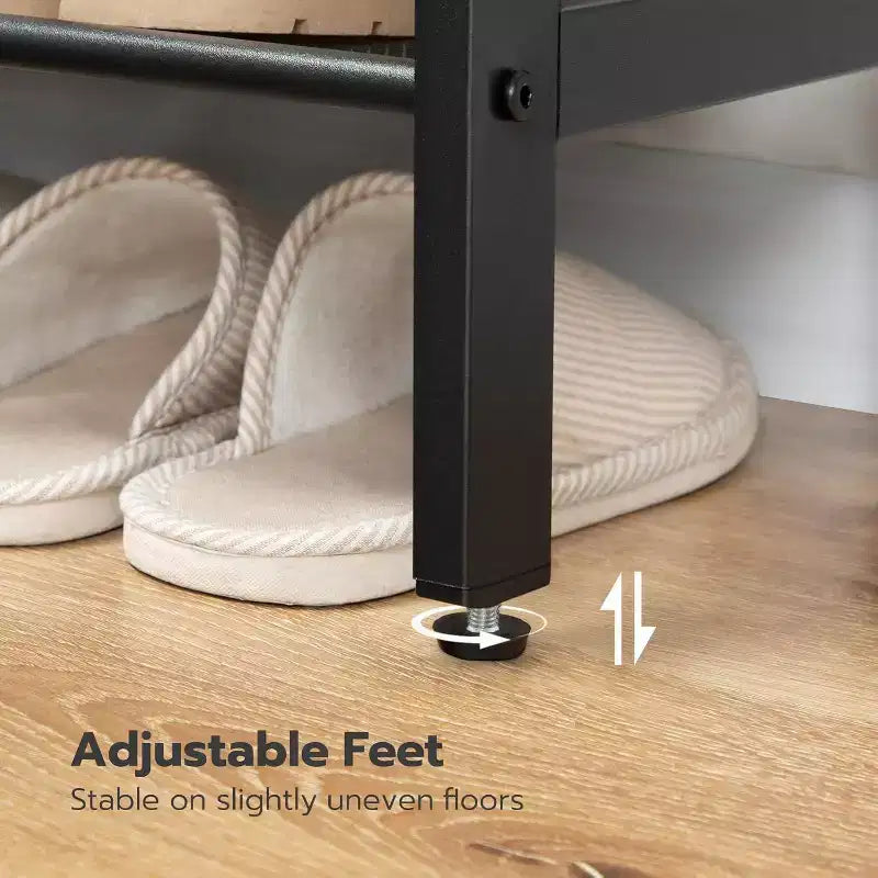 ACOINEL Meuble à chaussures pour entrée, organiseur de chaussures industriel à 4 niveaux avec étagères grillagées réglables, peut contenir 12 à 16 paires, étagère à chaussures en métal marron rustique