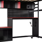Lit mezzanine pleine grandeur Luxystar avec bureau d'ordinateur, étagères de rangement et tableau perforé