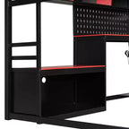 Lit mezzanine pleine grandeur Luxystar avec bureau d'ordinateur, étagères de rangement et tableau perforé