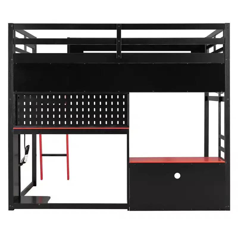 Lit mezzanine pleine grandeur Luxystar avec bureau d'ordinateur, étagères de rangement et tableau perforé