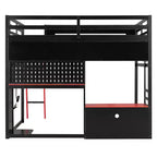 Lit mezzanine pleine grandeur Luxystar avec bureau d'ordinateur, étagères de rangement et tableau perforé