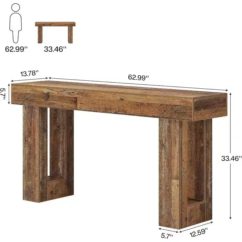 Console Lantine, Table d'entrée de ferme de 160 cm, Console d'appoint rectangulaire en bois pour entrée, couloir et salon (marron mélangé)