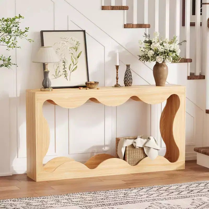 Console festonnée pour entrée, table de canapé moderne en bois mince derrière le canapé avec étagère de rangement, console TV de couloir pour entrée, salon