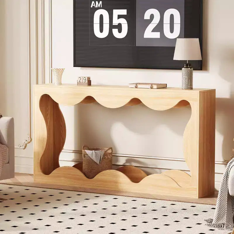 Console festonnée pour entrée, table de canapé moderne en bois mince derrière le canapé avec étagère de rangement, console TV de couloir pour entrée, salon