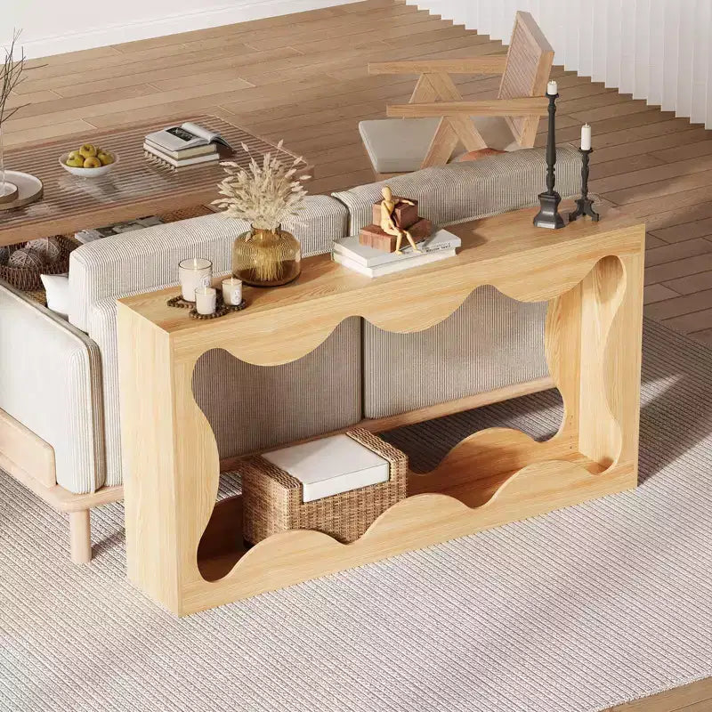 Console festonnée pour entrée, table de canapé moderne en bois mince derrière le canapé avec étagère de rangement, console TV de couloir pour entrée, salon