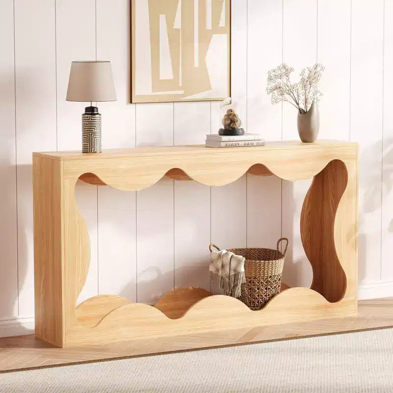 Console festonnée pour entrée, table de canapé moderne en bois mince derrière le canapé avec étagère de rangement, console TV de couloir pour entrée, salon